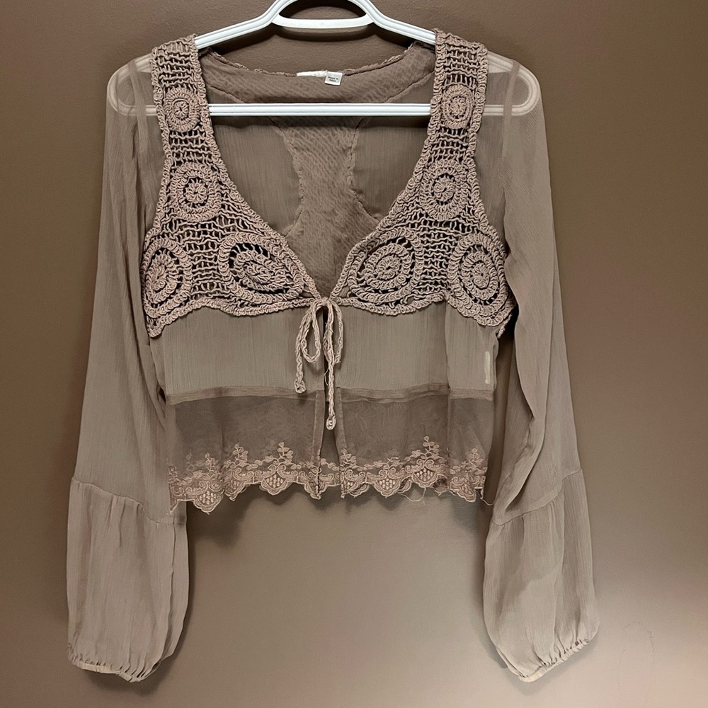 3 for $30 Elegant Lace Detail Sheer Blouse - Cream